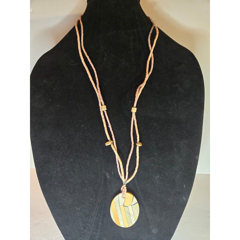Long Shell Necklace Beige with Large Pendant Made in the Philipines